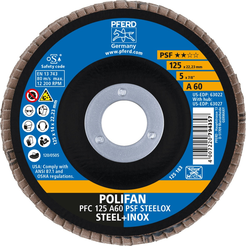 PFERD POLIFAN A PSF STEELOX Fächerscheibe Ø125 mm Körnung 40 konisch für Stahl/INOX