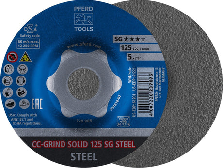 PFERD CC-GRIND-SOLID SG STEEL Schleifscheibe 125 mm gekröpft für Stahl