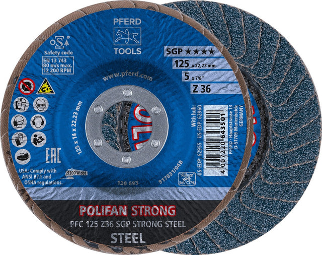 PFERD POLIFAN Z SGP STRONG STEEL Fächerscheibe Ø125 mm Körnung 36 konisch INOX – 10 Stück