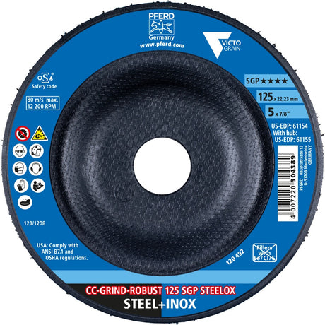 PFERD CC-GRIND-ROBUST SGP STEELOX Schleifscheibe 125 mm VICTOGRAIN für Stahl & Edelstahl