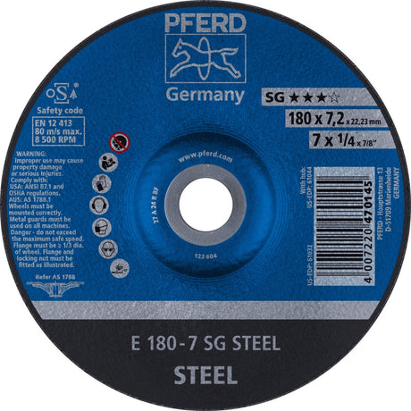 PFERD Schruppscheibe SG STEEL Ø180 mm gekröpft für Winkelschleifer