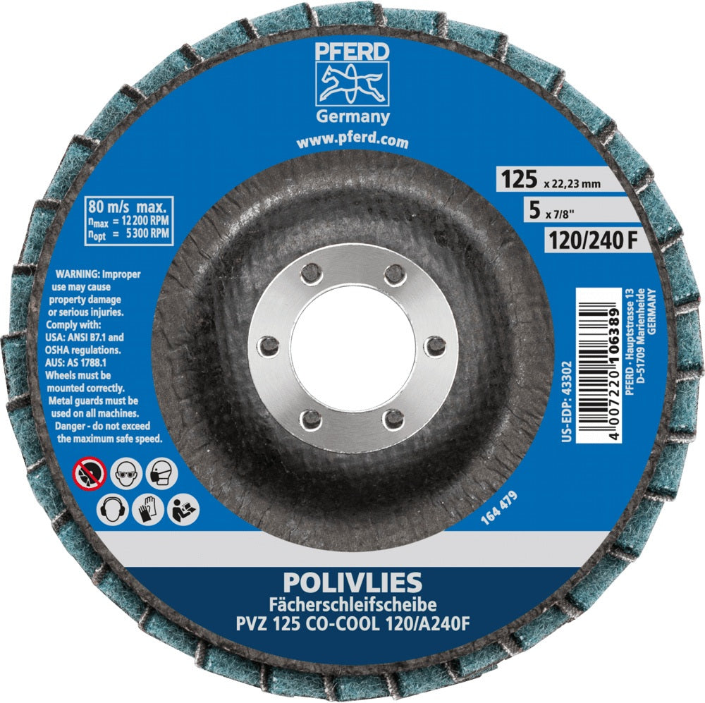 PFERD Fächerschleifscheibe Ø125 mm K120/240 CO-COOL Keramikkorn – 5 Stück