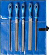 PFERD Feilensatz 250 mm Hieb 2 mit 2K-Ergo-Heft, 5-teilig für Stahl, Aluminium und Guss