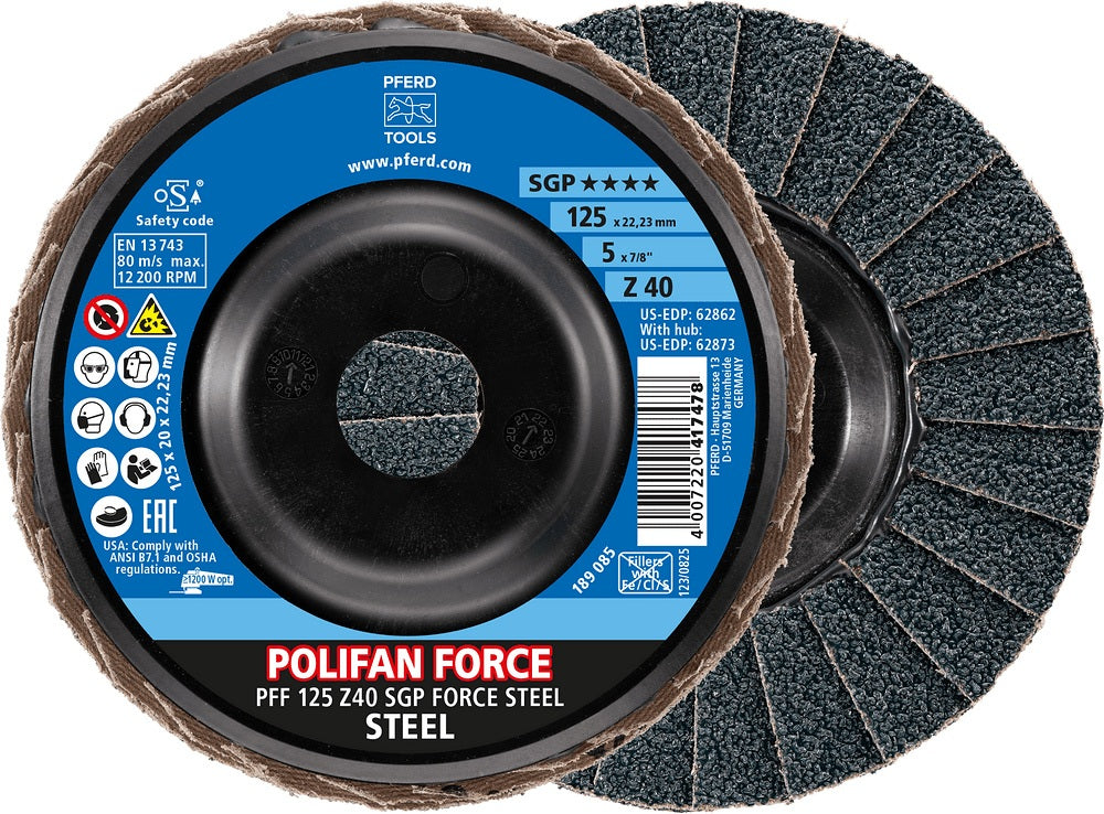 PFERD POLIFAN FORCE Fächerscheibe Ø125 mm K40 Zirkonkorund für Winkelschleifer