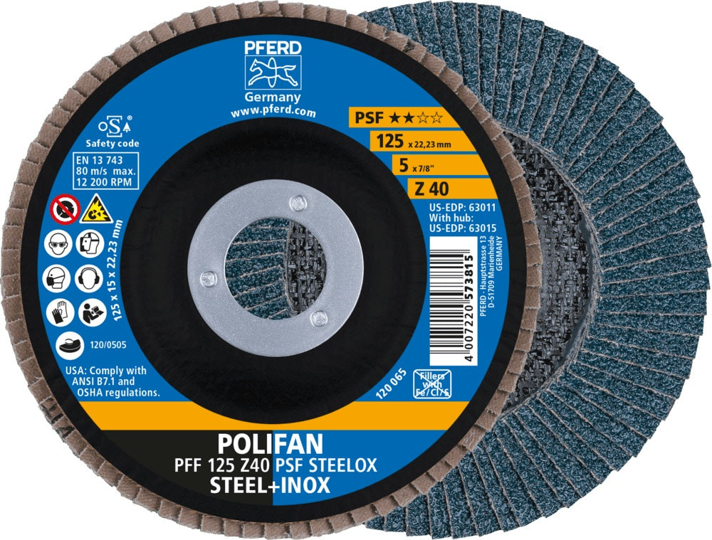 PFERD Fächerschleifscheibe Ø125 mm K40 Zirkonkorund für Stahl & Edelstahl – 10 Stück