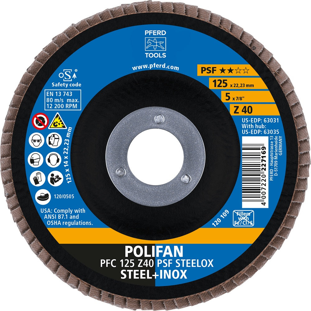 PFERD POLIFAN Z PSF STEELOX Fächerscheibe Ø115 mm Körnung 40