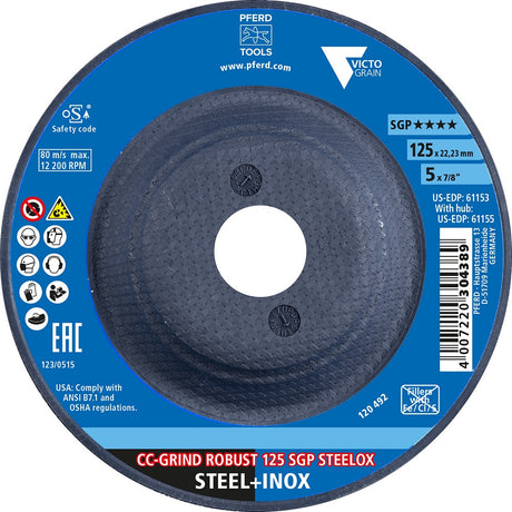 PFERD CC-GRIND-ROBUST SGP STEELOX Schleifscheibe 125 mm VICTOGRAIN für Stahl & Edelstahl