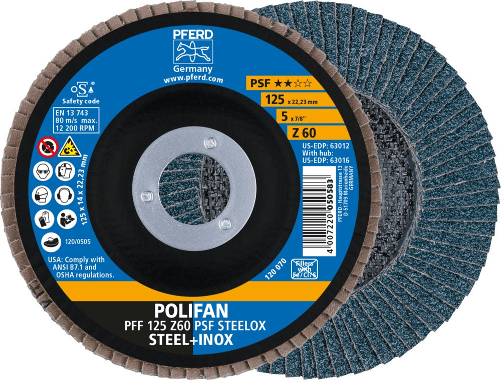 PFERD Fächerschleifscheibe Ø125 mm K40 Zirkonkorund für Stahl & Edelstahl – 10 Stück