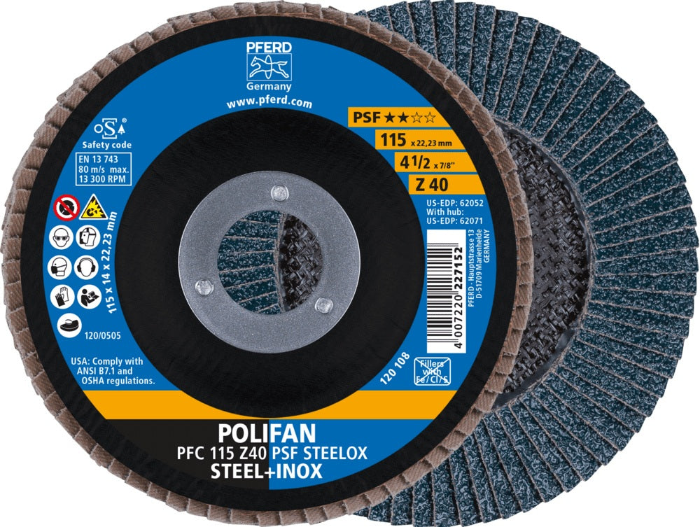 PFERD POLIFAN Z PSF STEELOX Fächerscheibe Ø115 mm Körnung 40