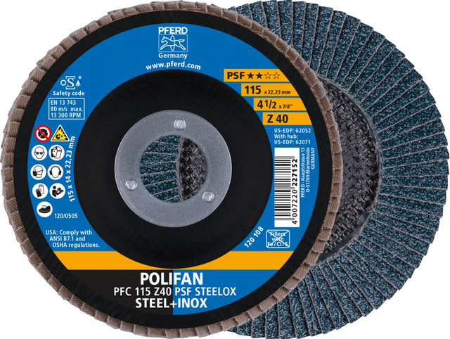 PFERD POLIFAN Z PSF STEELOX Fächerscheibe Ø115 mm Körnung 40