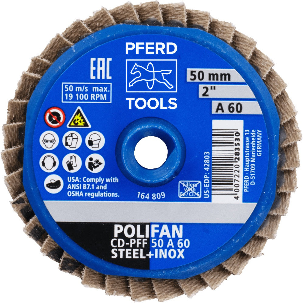 PFERD COMBIDISC-Mini-POLIFAN Fächerschleifscheibe Ø 50 mm K40 für Winkelschleifer & Biegwellenantrieb