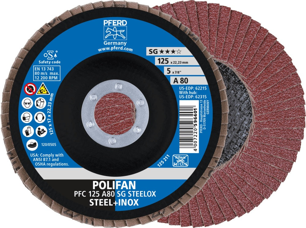 PFERD POLIFAN A SG STEELOX Fächerscheibe Ø125 mm Körnung 40 konisch INOX – 10 Stück