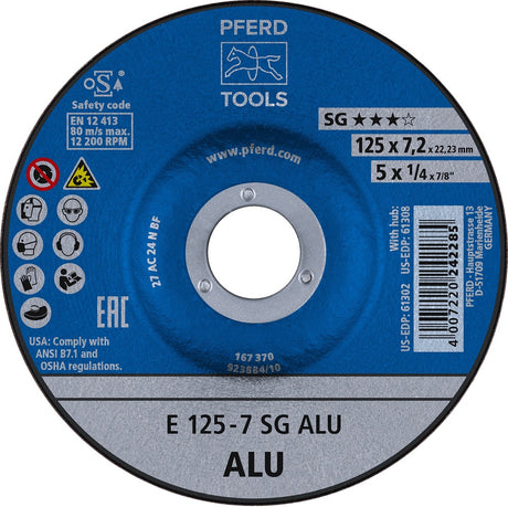 PFERD Schruppscheibe SG ALU 125 mm Ø 22,23 mm Bohrung für Aluminium und NE-Metalle, 10er-Pack