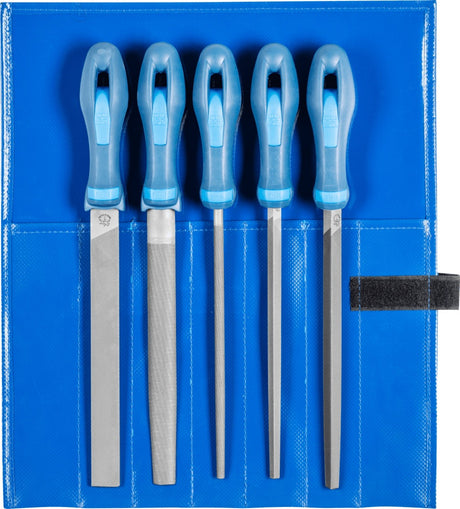 PFERD Feilensatz 250 mm Hieb 2 mit 2K-Ergo-Heft, 5-teilig für Stahl, Aluminium und Guss