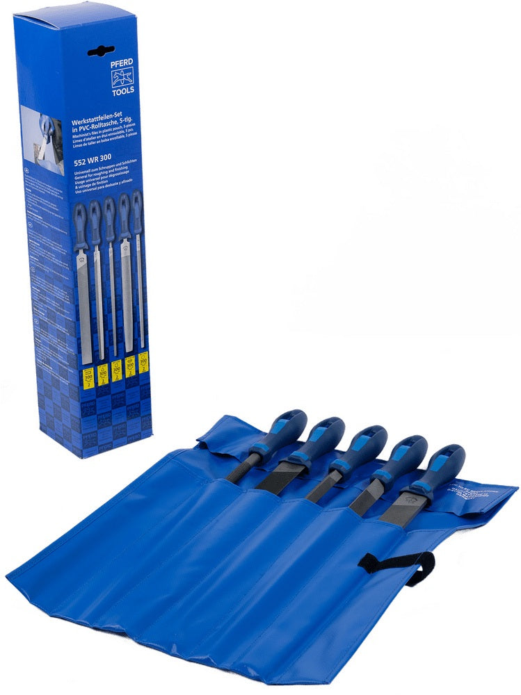 PFERD Feilensatz 250 mm Hieb 2 mit 2K-Ergo-Heft, 5-teilig für Stahl, Aluminium und Guss