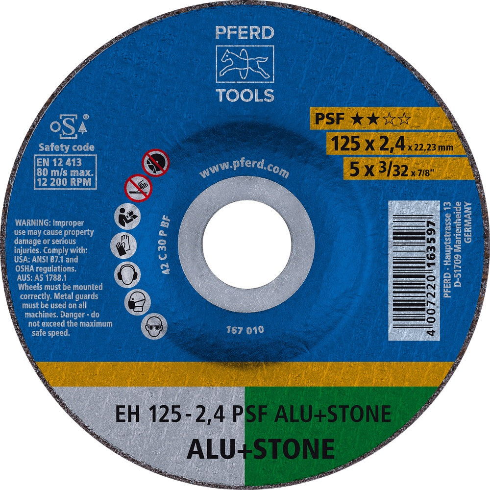 PFERD Trennscheibe EHT PSF ALU+STONE D125x1mm für Aluminium & Stein – 25 Stück