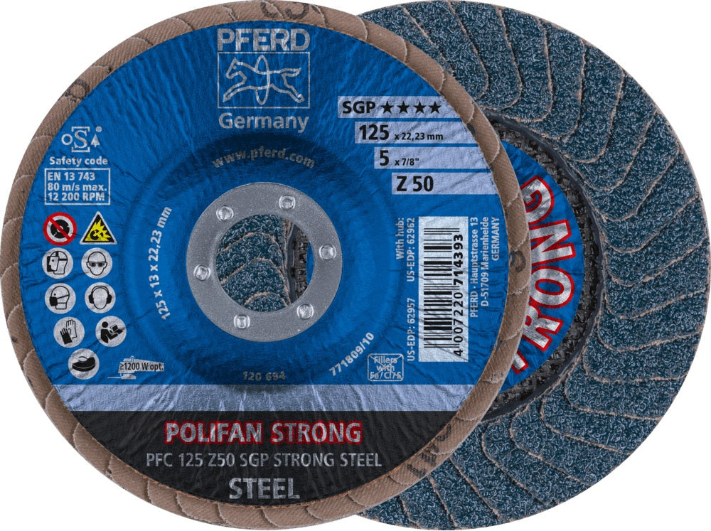 PFERD POLIFAN Z SGP STRONG STEEL Fächerscheibe Ø125 mm Körnung 36 konisch INOX – 10 Stück