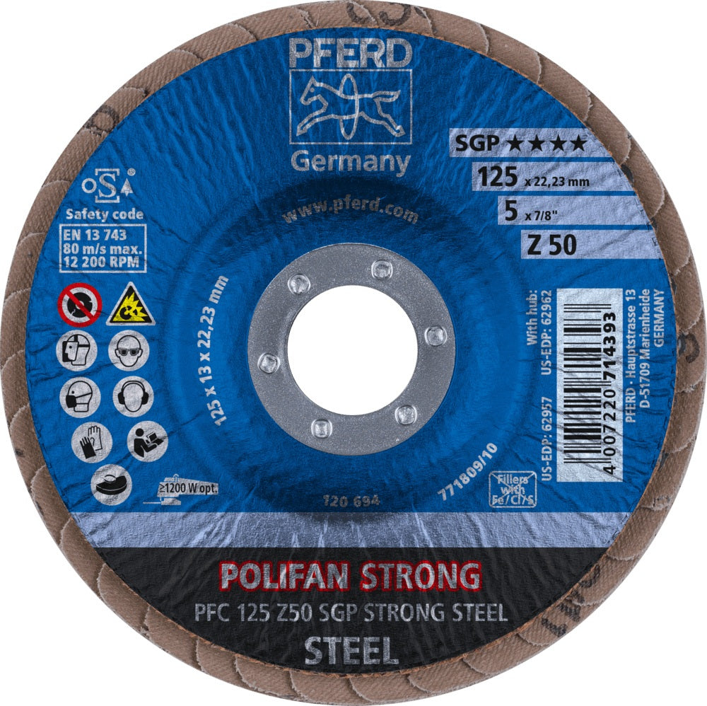 PFERD POLIFAN Z SGP STRONG STEEL Fächerscheibe Ø125 mm Körnung 36 konisch INOX – 10 Stück