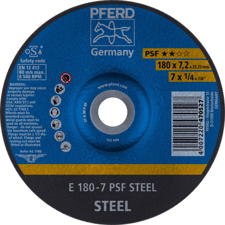 PFERD Schruppscheibe PSF STEEL Ø115 mm, 7,2 mm, Korund A – 10 Stück für Winkelschleifer