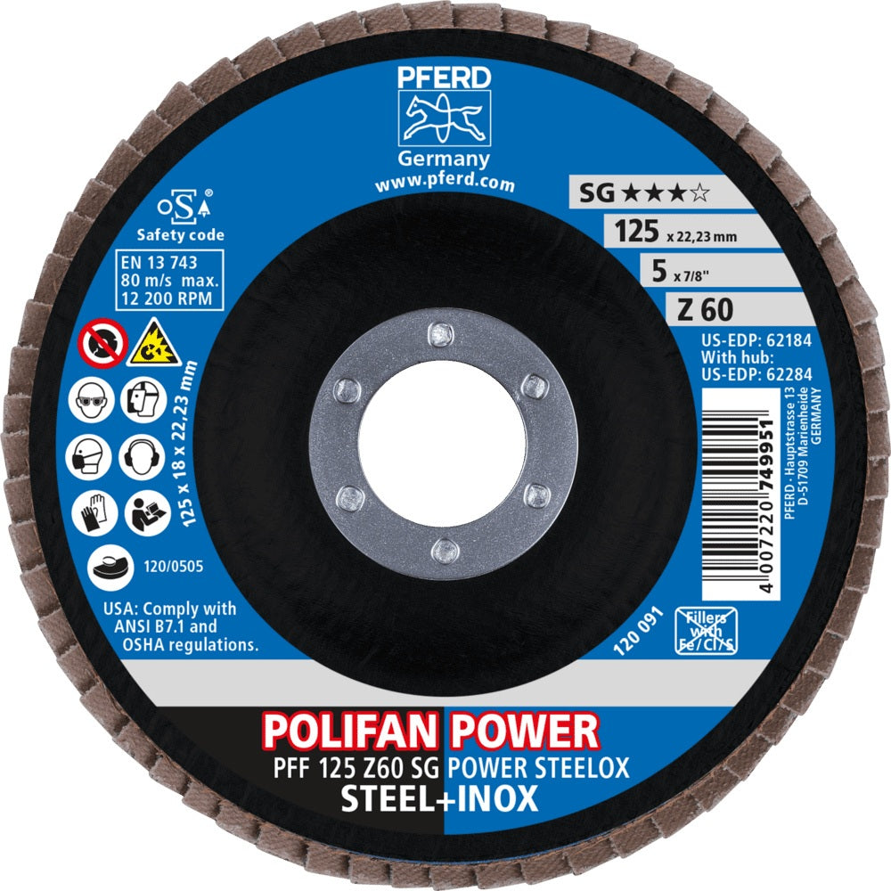 PFERD POLIFAN Z SG POWER STEELOX Fächerscheibe Ø125 mm Körnung 40 konisch für INOX und Stahl