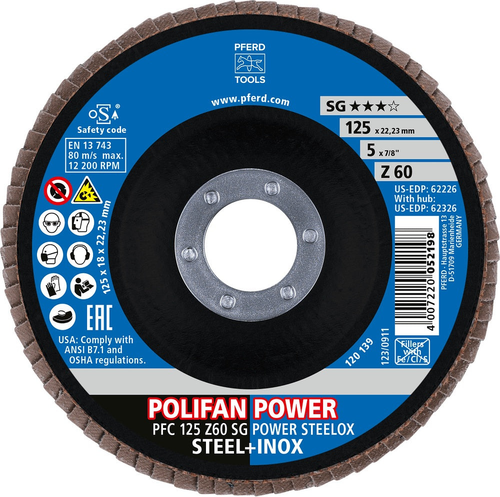 PFERD POLIFAN Z SG POWER STEELOX Fächerscheibe Ø125 mm Körnung 40 konisch für INOX und Stahl