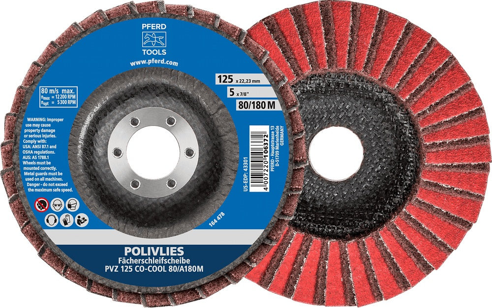 PFERD Fächerschleifscheibe Ø125 mm K120/240 CO-COOL Keramikkorn – 5 Stück
