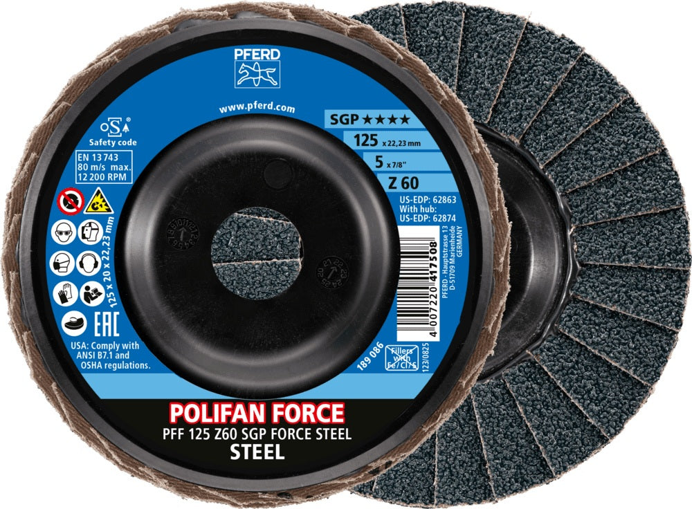 PFERD POLIFAN FORCE Fächerscheibe Ø125 mm K40 Zirkonkorund für Winkelschleifer