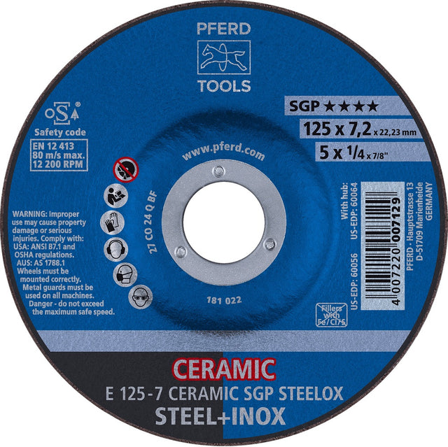 PFERD Schruppscheibe CERAMIC SGP STEELOX 125x7 mm gekröpft