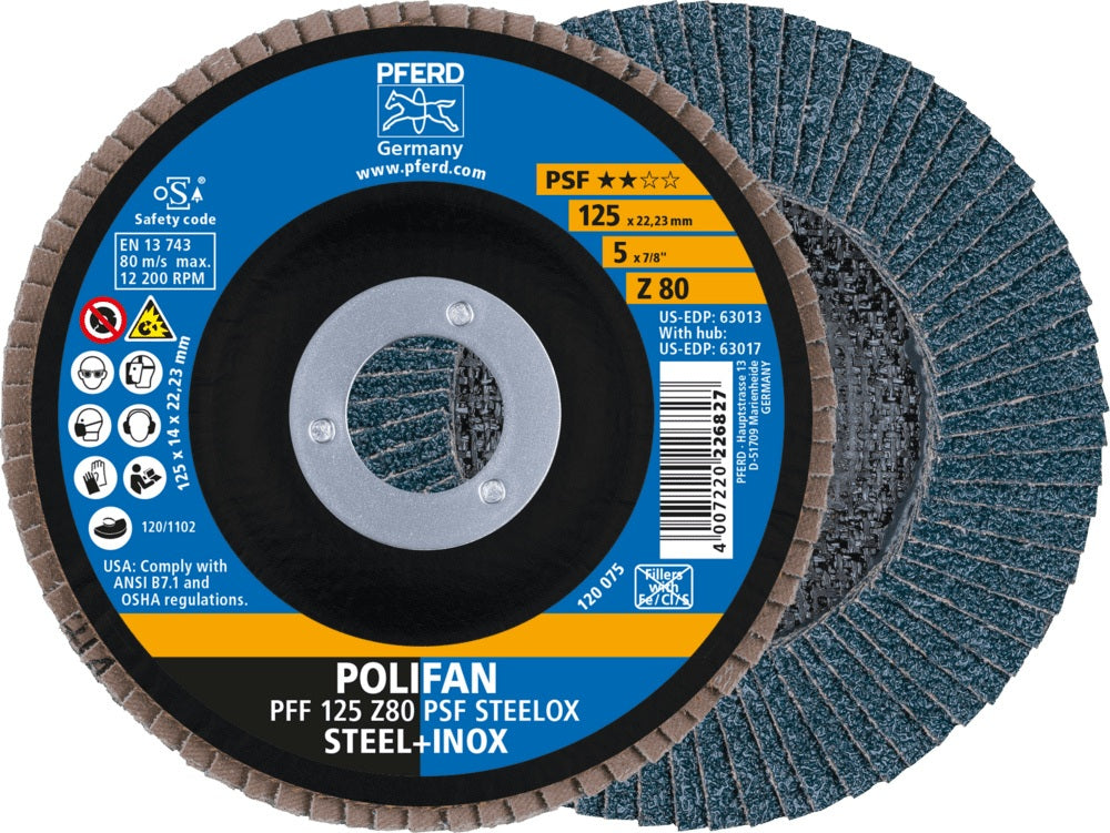 PFERD Fächerschleifscheibe Ø125 mm K40 Zirkonkorund für Stahl & Edelstahl – 10 Stück
