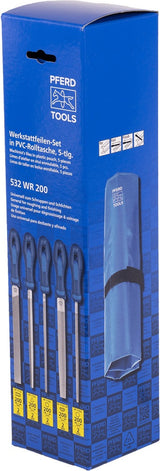 PFERD Feilensatz 250 mm Hieb 2 mit 2K-Ergo-Heft, 5-teilig für Stahl, Aluminium und Guss