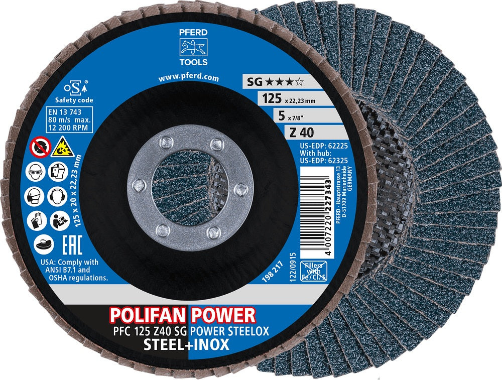 PFERD POLIFAN Z SG POWER STEELOX Fächerscheibe Ø125 mm Körnung 40 konisch für INOX und Stahl