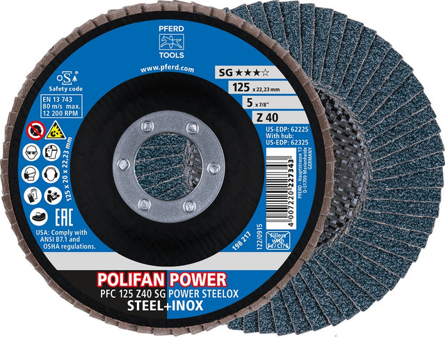 PFERD POLIFAN Z SG POWER STEELOX Fächerscheibe Ø125 mm Körnung 40 konisch für INOX und Stahl