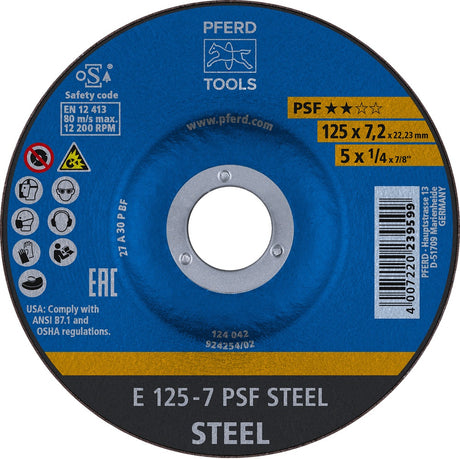 PFERD Schruppscheibe PSF STEEL Ø115 mm, 7,2 mm, Korund A – 10 Stück für Winkelschleifer