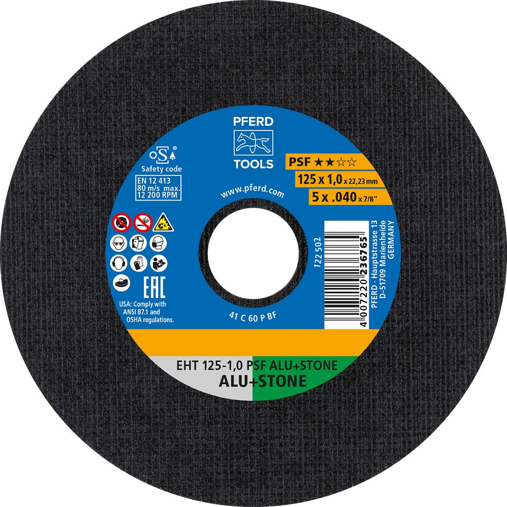 PFERD Trennscheibe EHT PSF ALU+STONE D125x1mm für Aluminium & Stein – 25 Stück