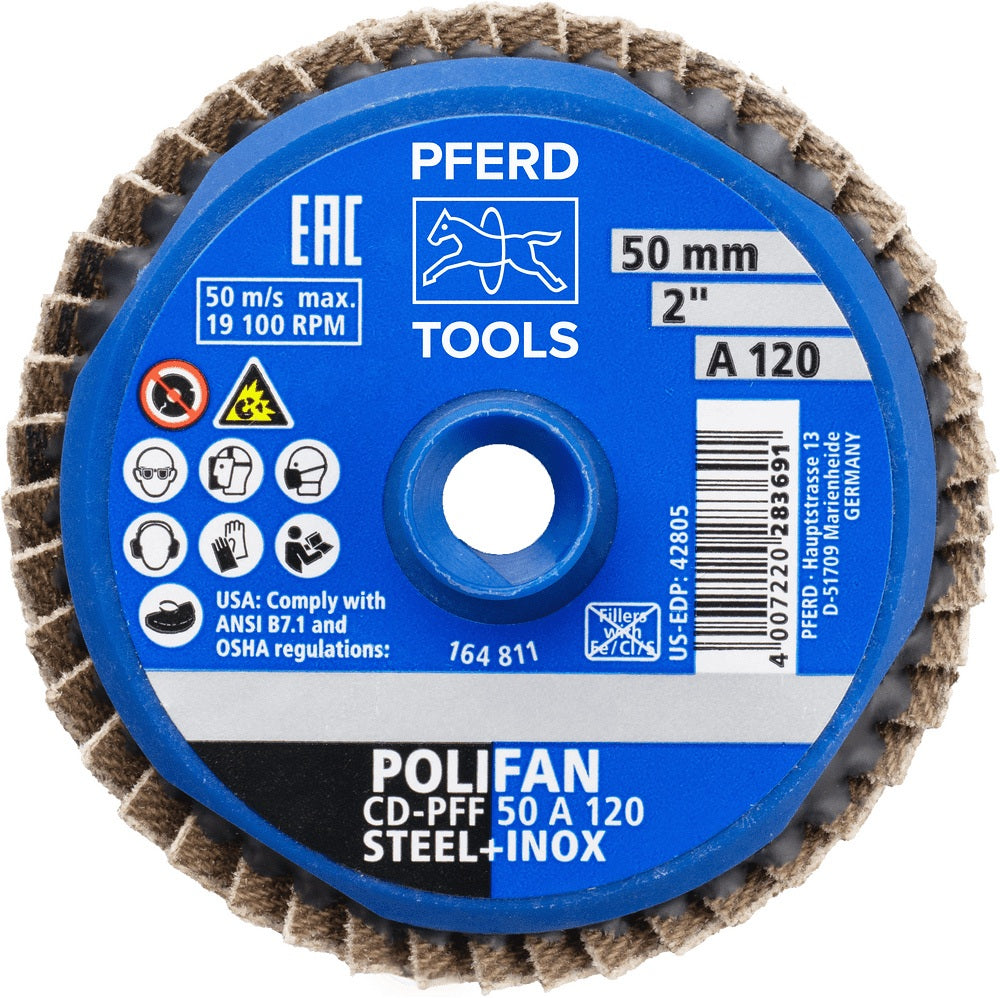 PFERD COMBIDISC-Mini-POLIFAN Fächerschleifscheibe Ø 50 mm K40 für Winkelschleifer & Biegwellenantrieb