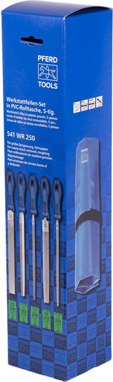 PFERD Feilensatz 250 mm Hieb 2 mit 2K-Ergo-Heft, 5-teilig für Stahl, Aluminium und Guss