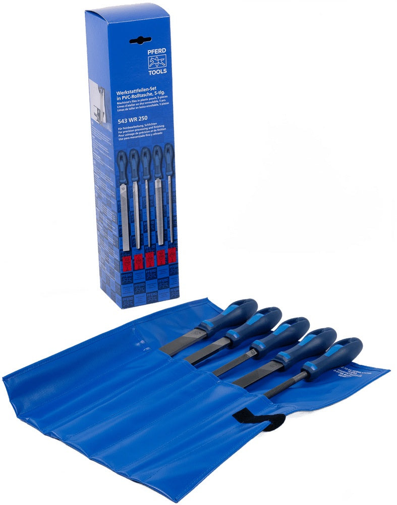 PFERD Feilensatz 250 mm Hieb 2 mit 2K-Ergo-Heft, 5-teilig für Stahl, Aluminium und Guss