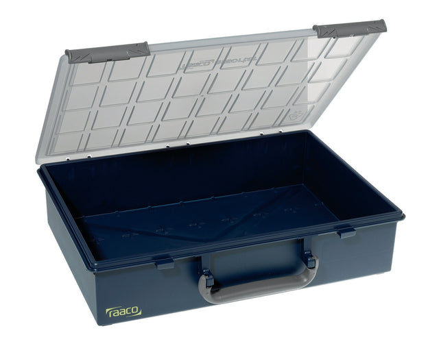 raaco Sortimentskasten Assorter 80 4x8-0, B.338xT.261xH.78mm, 5er-Pack, Unterteil dunkelblau, Deckel transparent