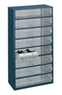 raaco Kleinteilemagazin Stahlblech 306x150x552 mm – 16 Schubladen aus PP, dunkelblau/transparent