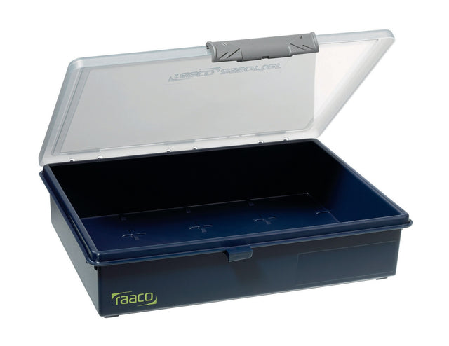 raaco Sortimentskasten Assorter 55 4x4-0, 241x195x56 mm, Unterteil dunkelblau, Deckel transparent