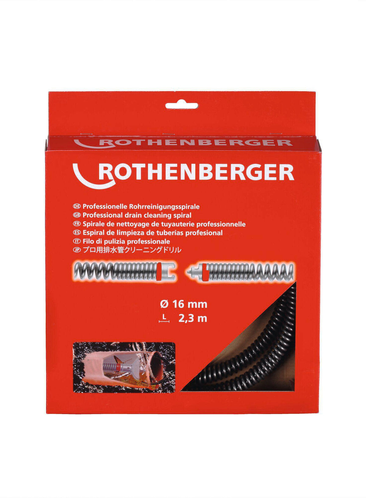ROTHENBERGER Rohrreinigungsspirale SMK 2,3 m x 16 mm – Flexibel für Rohrbögen