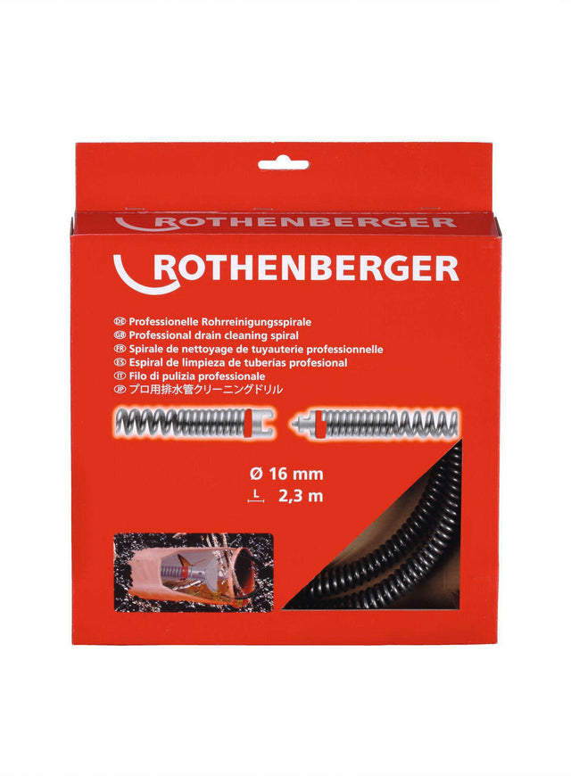 ROTHENBERGER Rohrreinigungsspirale SMK 2,3 m x 16 mm – Flexibel für Rohrbögen