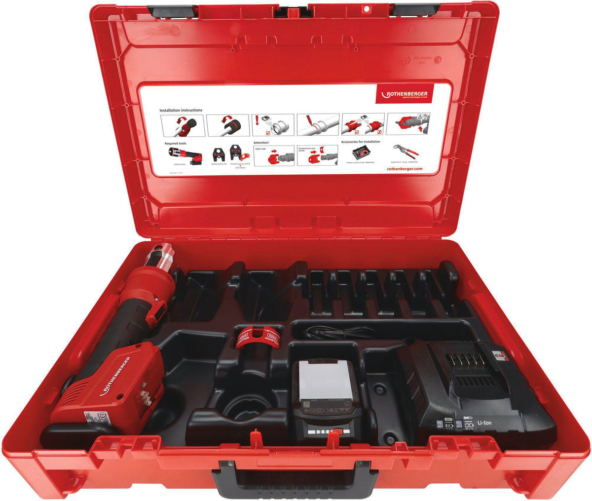 ROTHENBERGER Hybrid-Pressmaschine ROMAX NANO iJaw 32 kN – Akku-Presswerkzeug für Fittings bis 110 mm