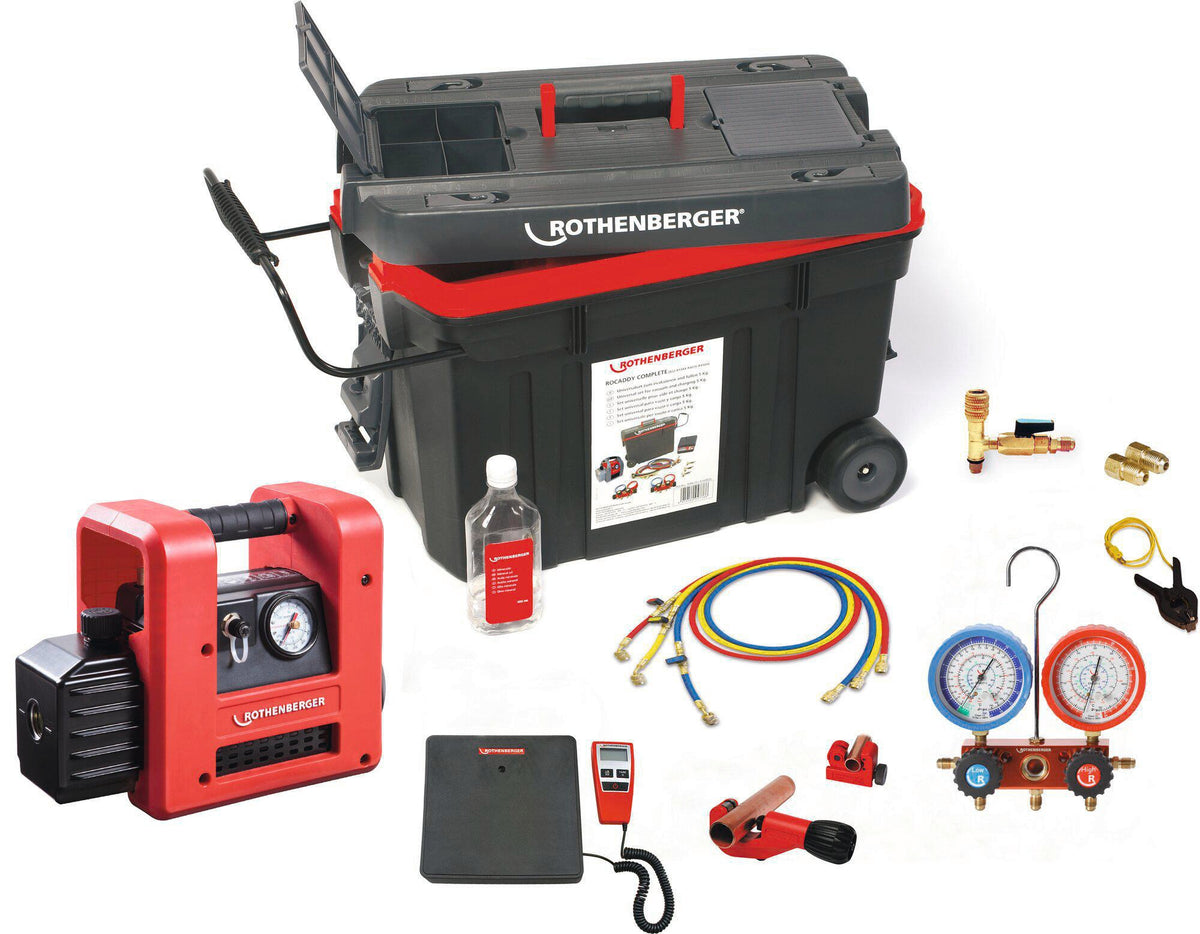 ROTHENBERGER ROCADDY 120 R32 Kälte/Klima-Komplettset – Digitalwaage, Vakuumpumpe, Monteurhilfe