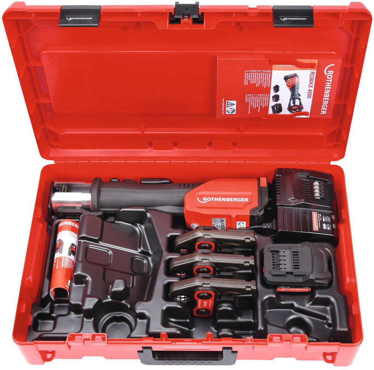 ROTHENBERGER ROMAX 4000 Basic Set Akku-Pressmaschine 18 V 4 Ah mit Ladegerät und ROCASE