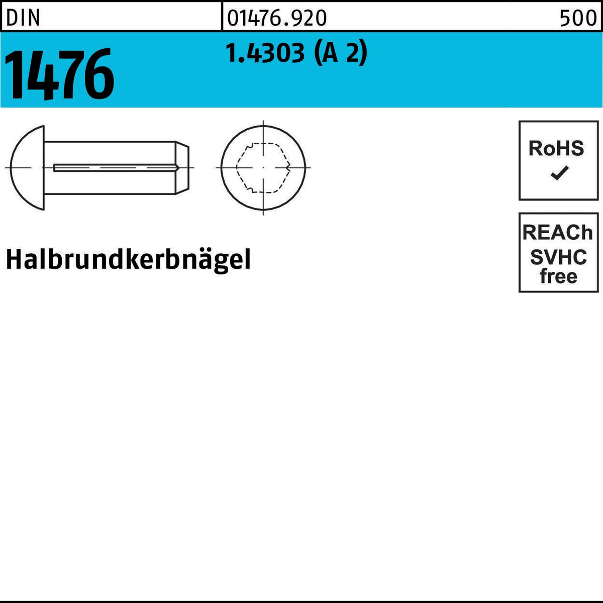 Halbrundkerbnagel DIN 1476 1,4x3 mm A2 Edelstahl 100 Stück von F. REYHER
