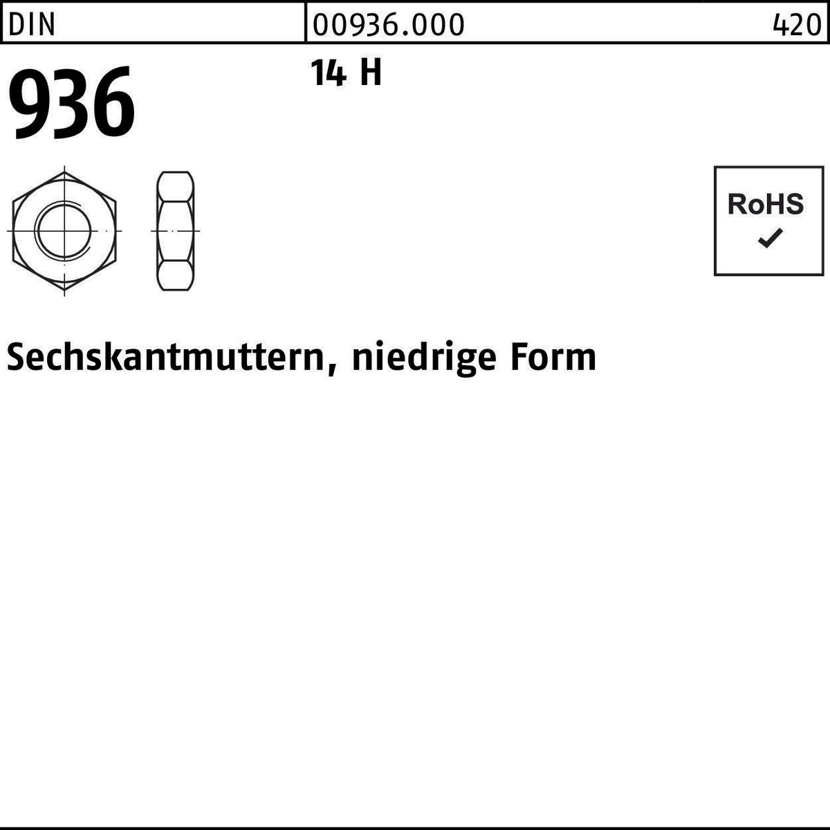 Sechskantmutter DIN 936 M42 von REYHER – Niedrige Form, 14 H