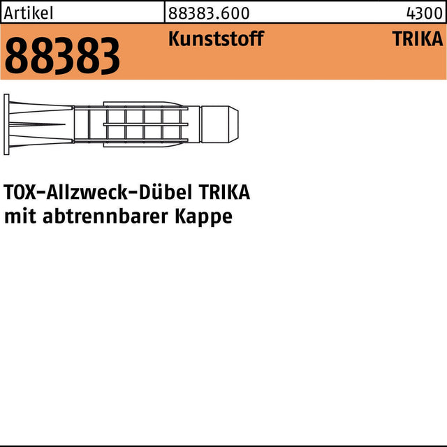 TOX Allzweck-Dübel TRIKA 5x32 mm mit abtrennbarer Kappe – 100 Stück Nylonsteckdübel