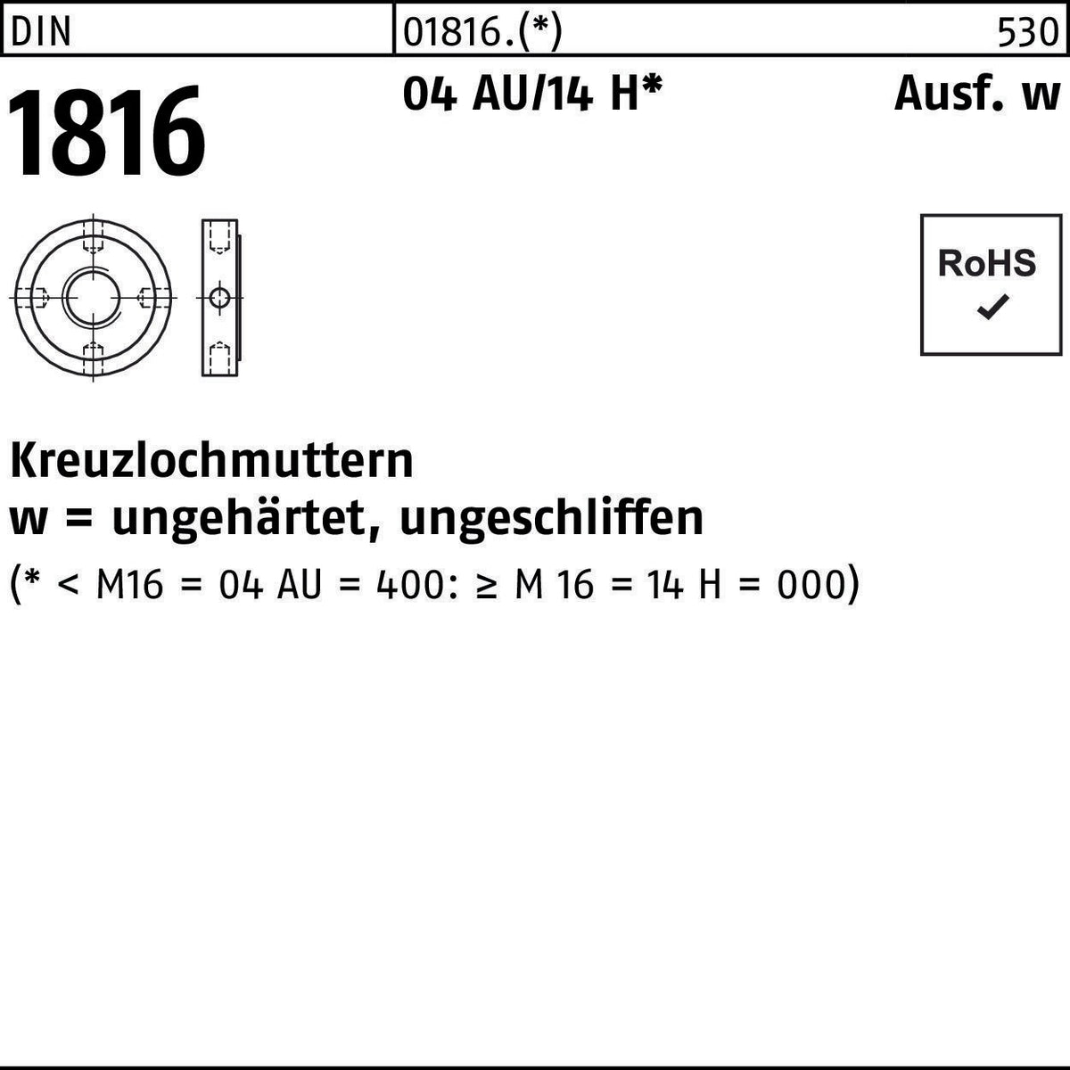 F. REYHER Kreuzlochmutter DIN 1816 M16x1,5 Automatenstahl/14 H – 10 Stück