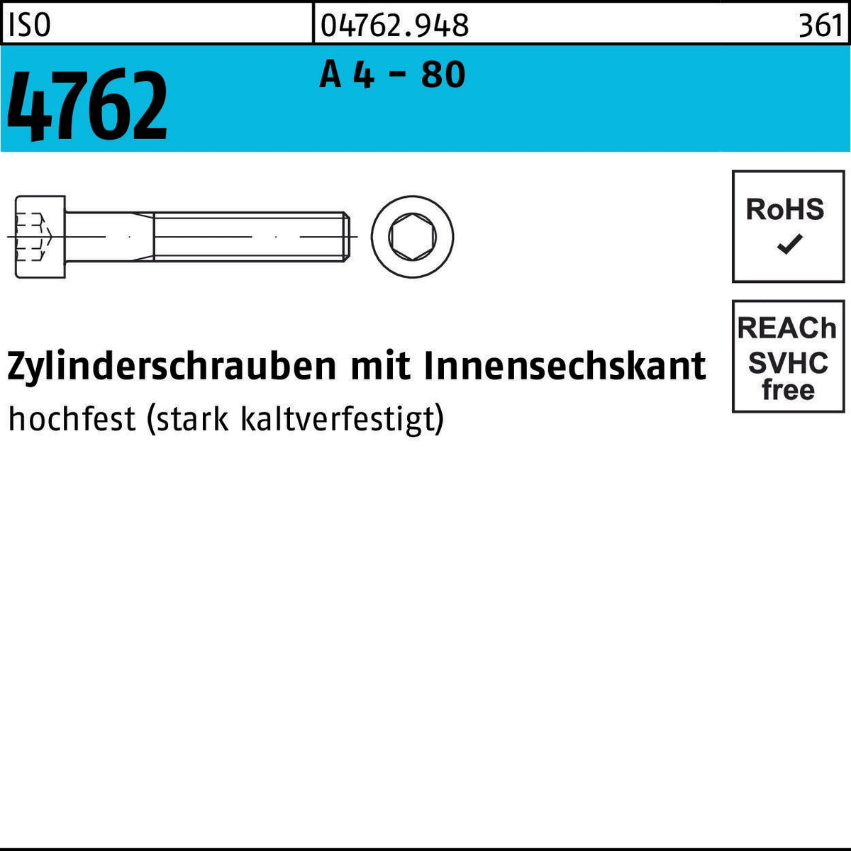 F. REYHER Zylinderschraube ISO 4762 Innensechskant M6x8 A4-80